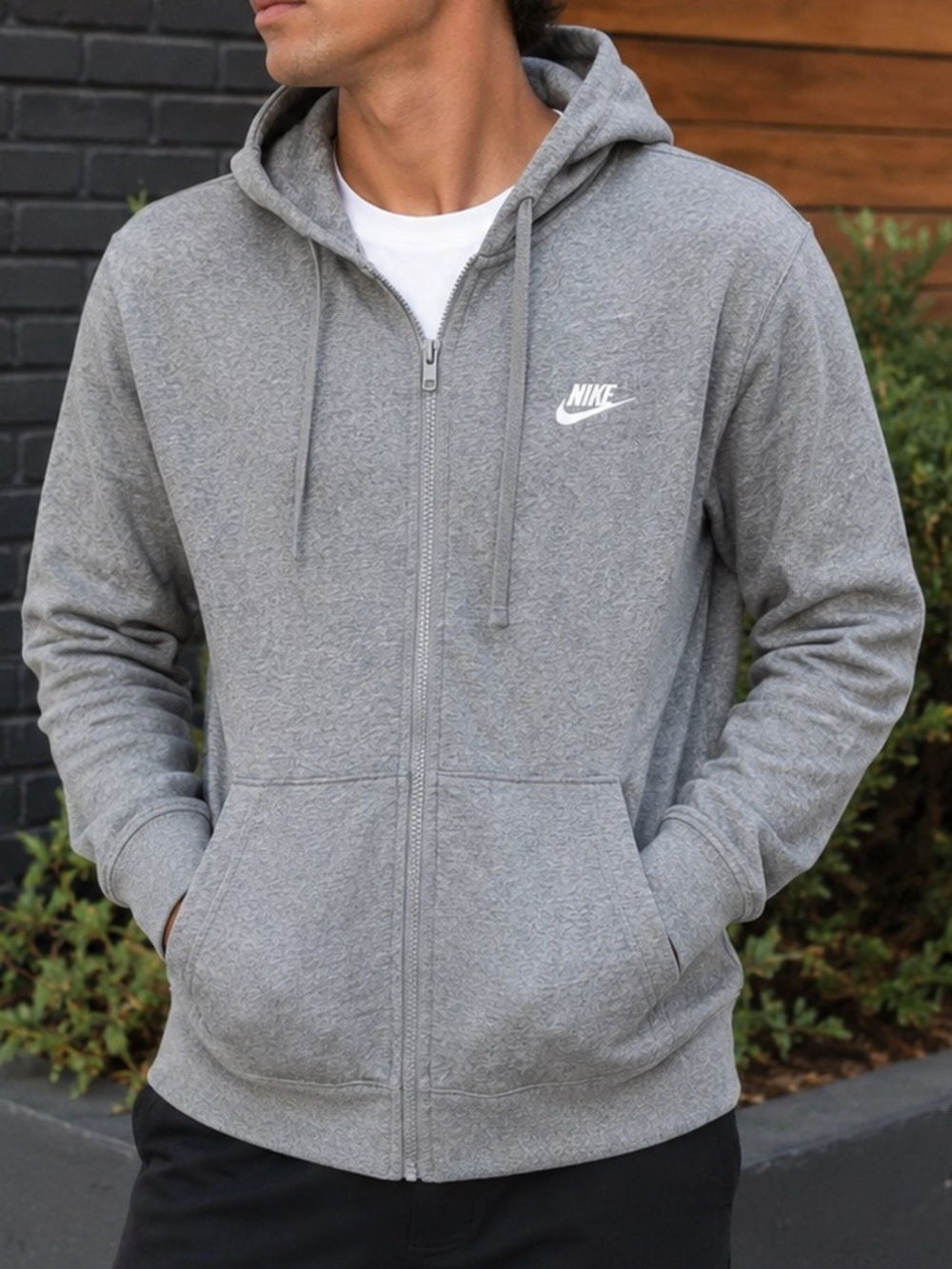 Nike Gray Full Zip Hoodie Men’s Large Fleece Sweatshirt